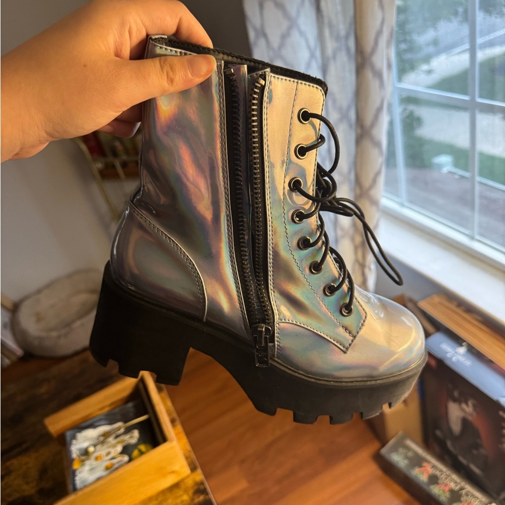Dolls Kill Iridescent Combat Boots